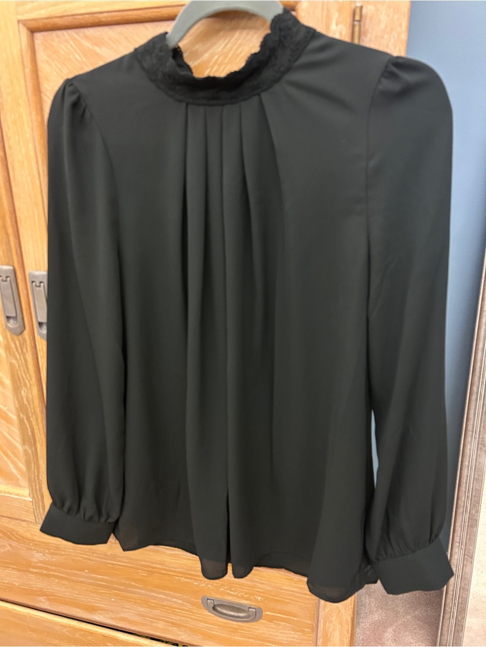 Vertigo Black Lace Trim High-Neck Women's Blouse